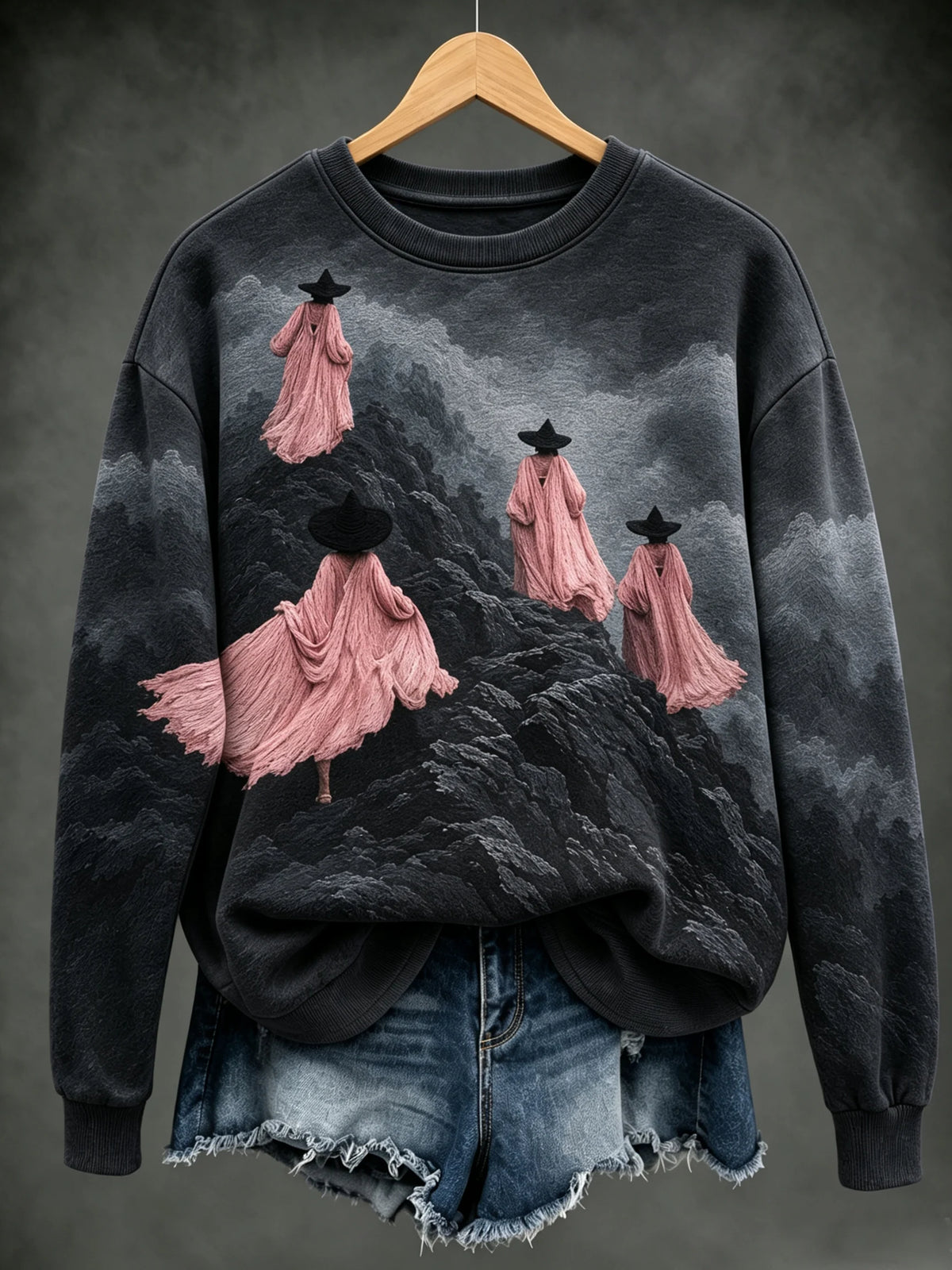 Women's Mysterious Witch Print Crewneck Sweatshirt
