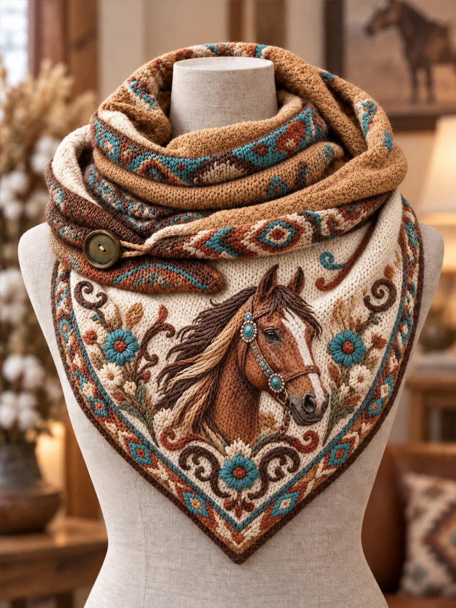 Women's Vintage Horse Plush Triangle Scarf