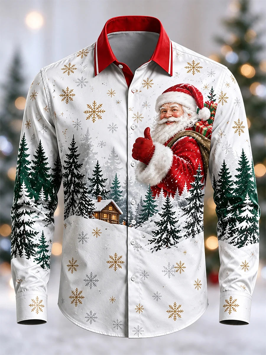 Men's Christmas Print Long-Sleeve Shirt