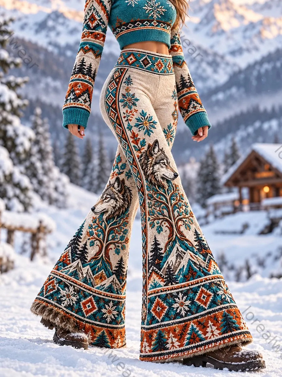 Women's Nordic Forest Animals Printed Pants