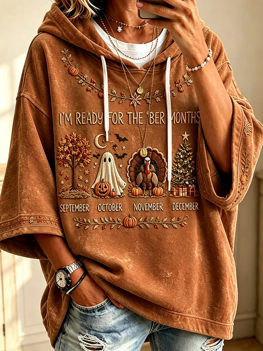 Women's Vintage I'm Ready For The 'ber Months Print Cozy Hoodie