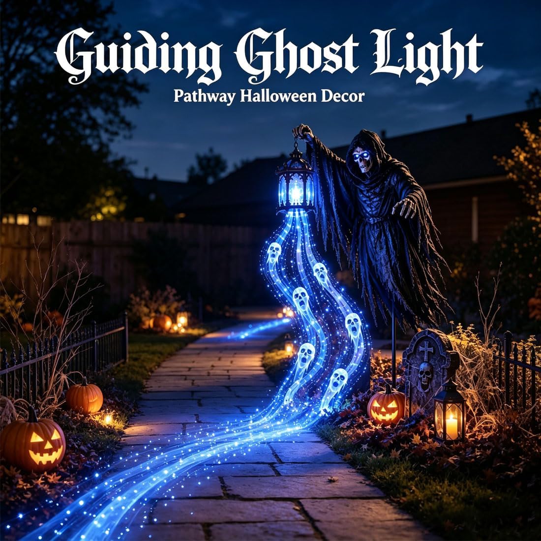Halloween Soul Harvester Solar Garden Light – Animated Flowing Ghost Reaper Yard Decor