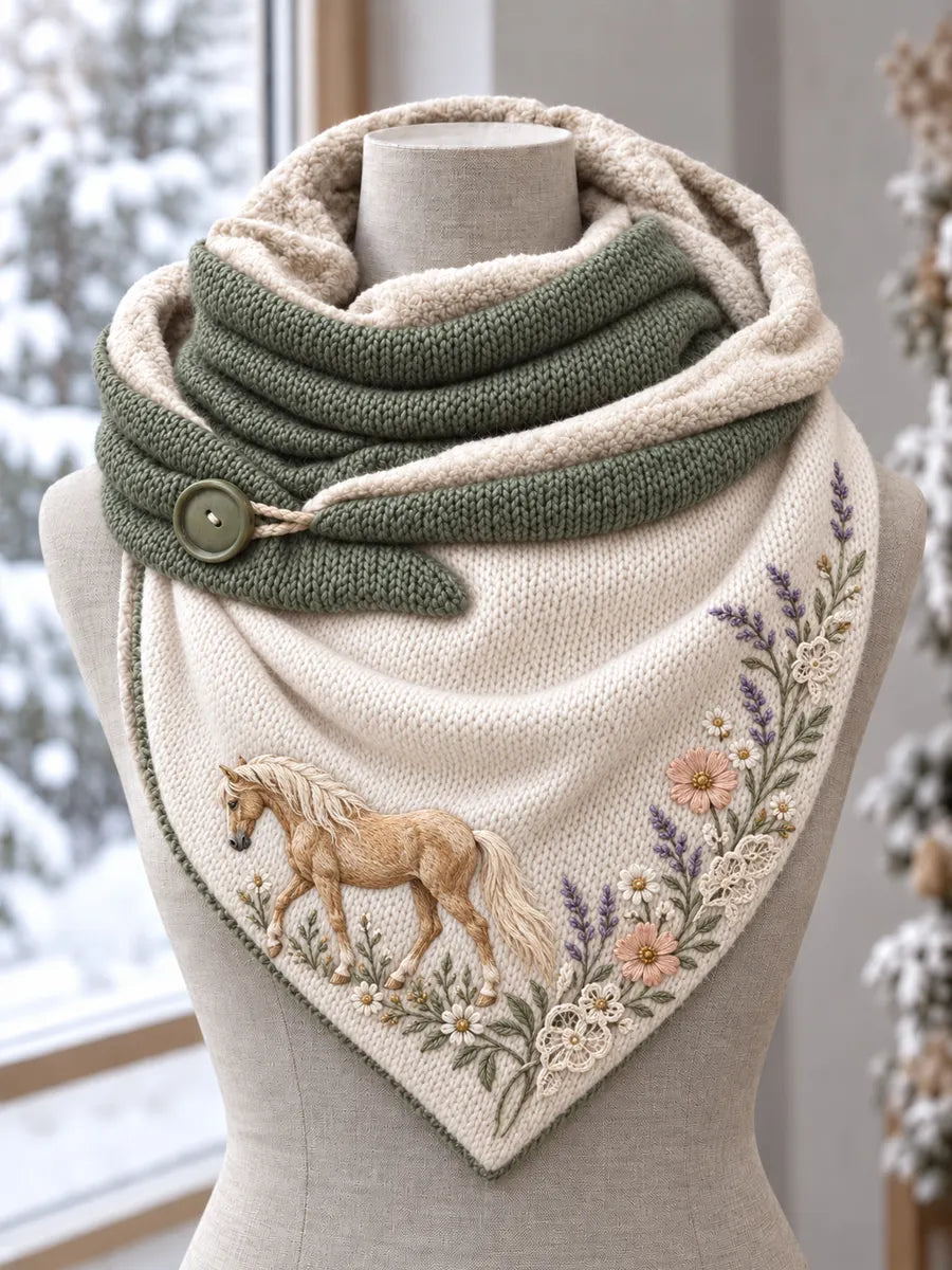 Women's Vintage Horse Floral Pattern Triangle Scarf