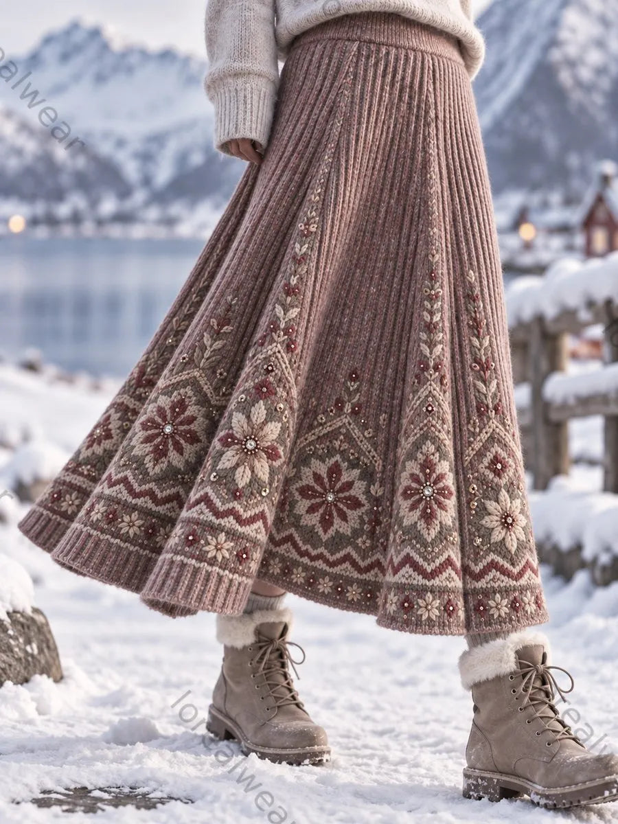 Women's Retro Nordic Geometric Floral Artistic Half-Circle Skirt