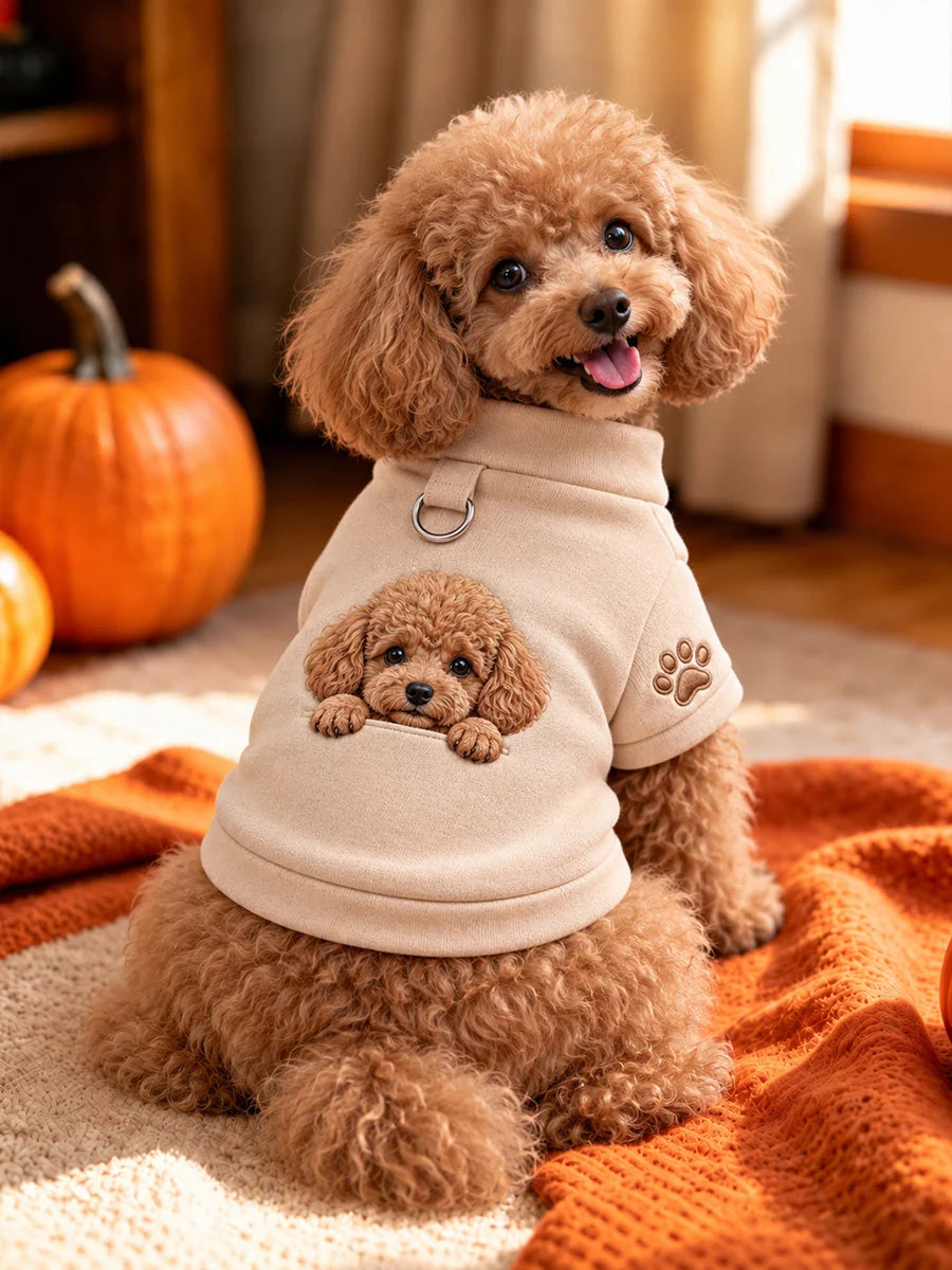 Cute Teddy Dog & Paw Print Short-Sleeve Shirt (with D-ring)