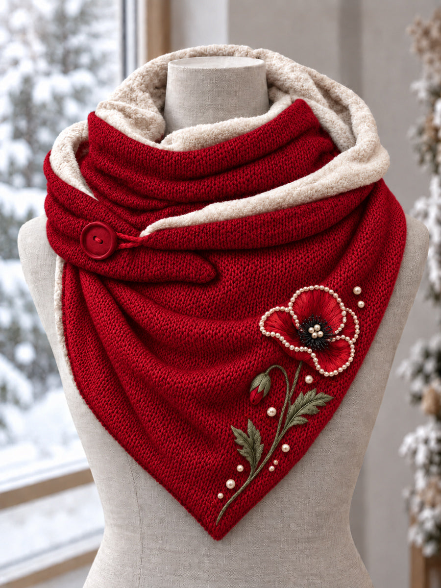 Women's Red Poppy Flower Casual Triangle Scarf