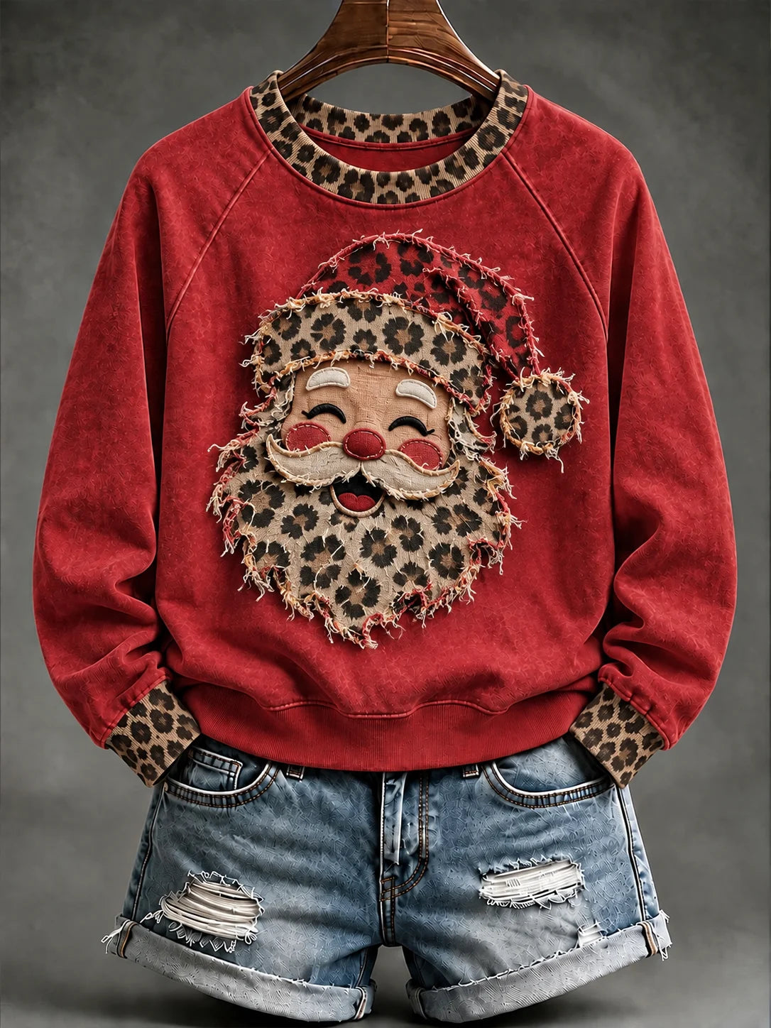 Women's Christmas Santa Comfortable Raglan Sleeve Crew Neck Sweatshirt