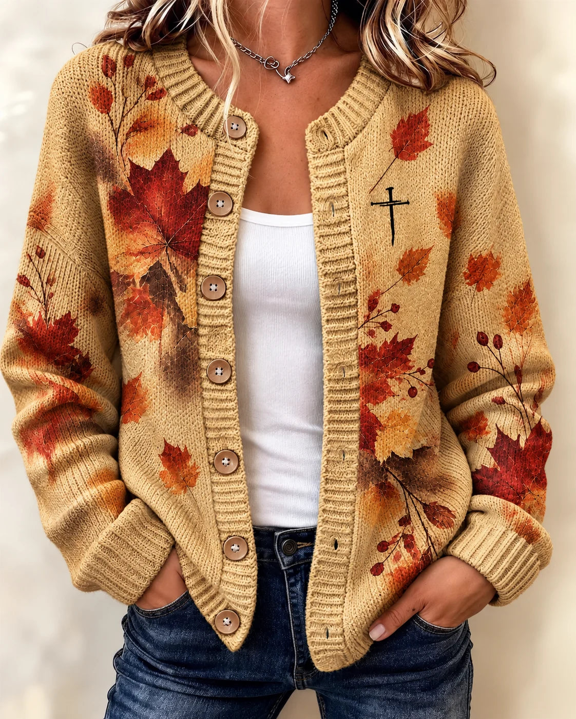 Women's Retro Autumn Faith Print Cardigan