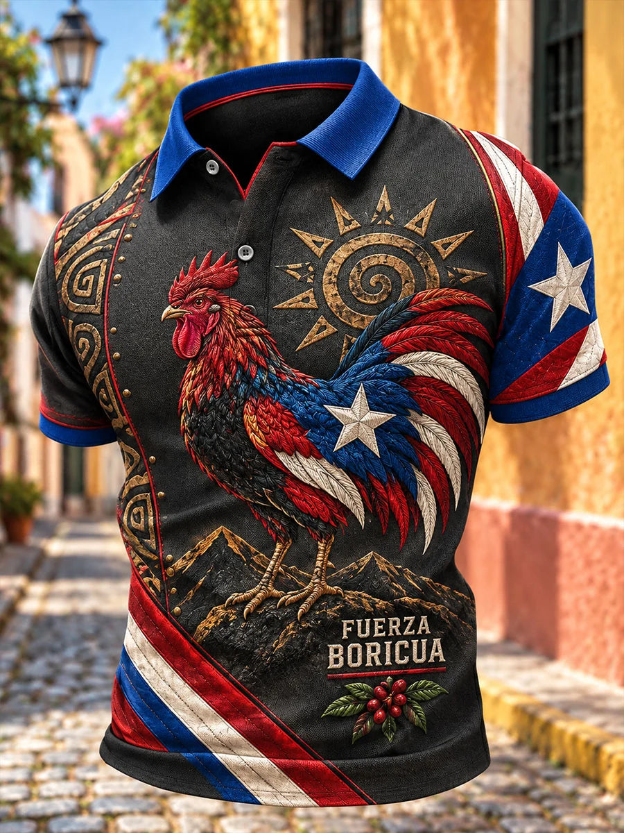 Men's Puerto Rico Boricua Art Printed Casual Tops