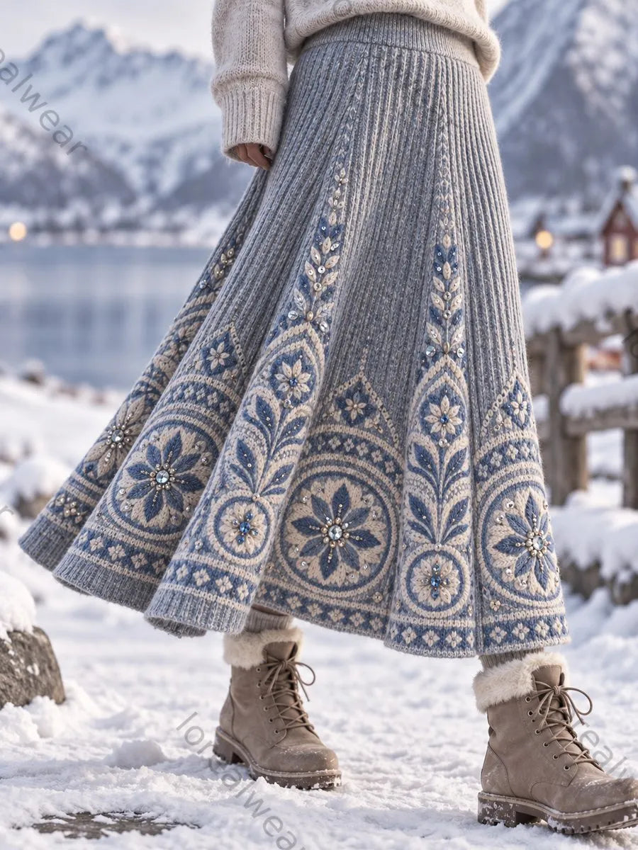 Women's Retro Nordic Floral Artistic Half-Circle Skirt