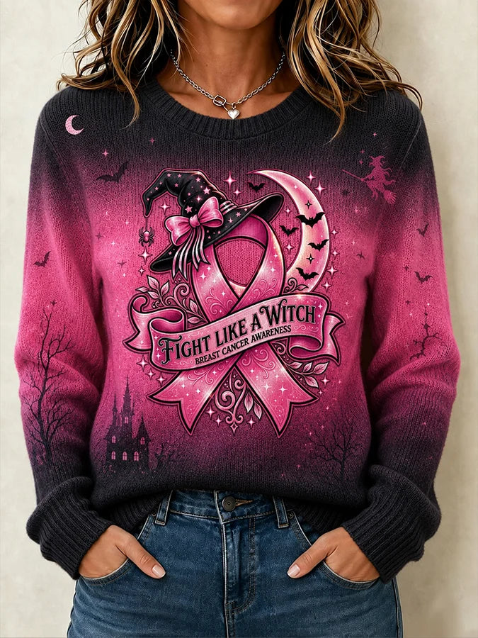 Women'S Breast Cancer Print Crew Neck Long-Sleeve Sweatshirt