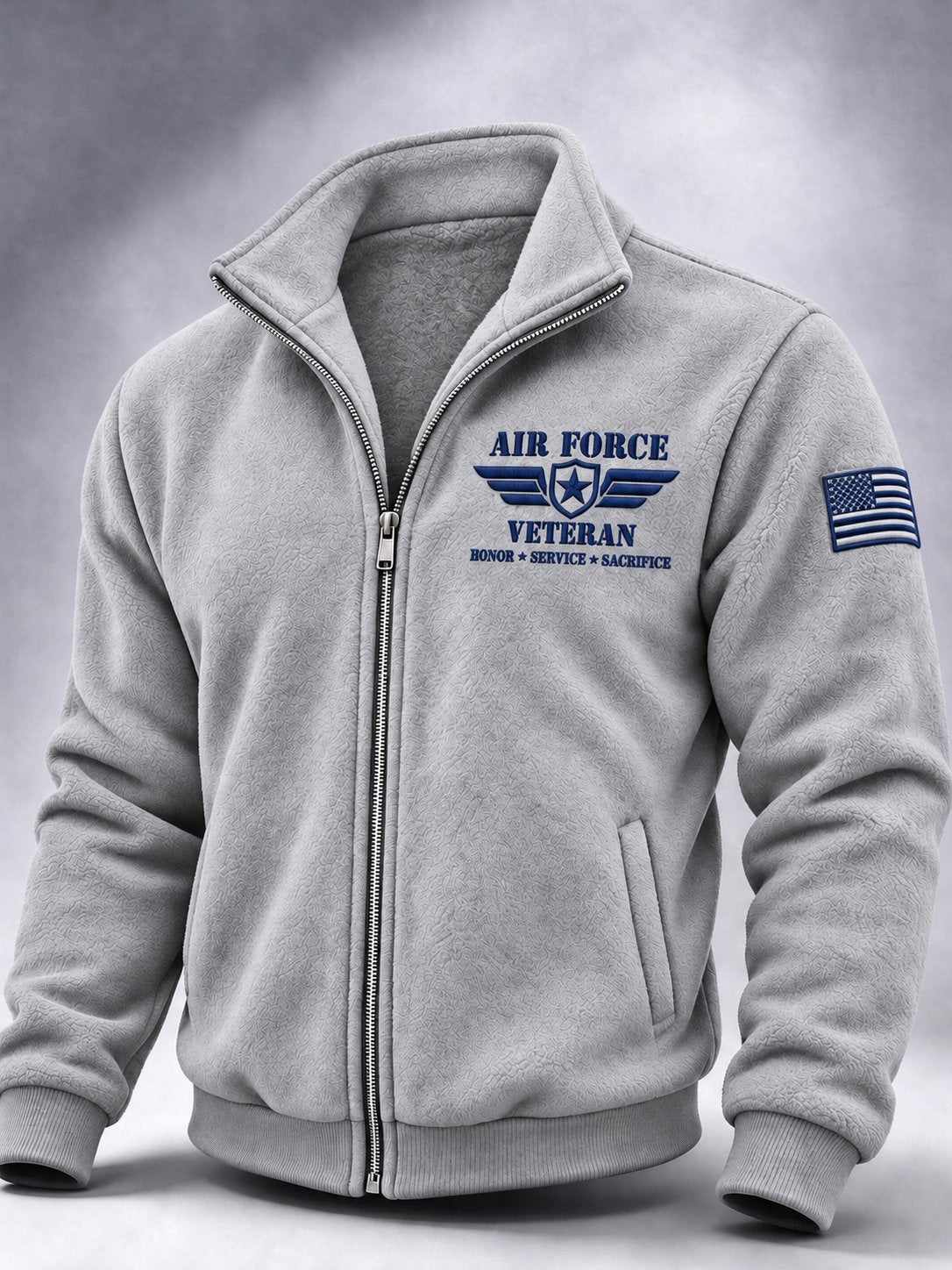 Men's American Veterans Leisure Print Zip-Up Stand Collar Jacket