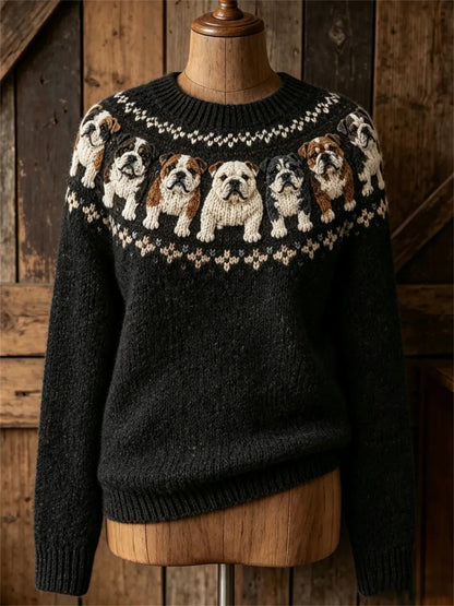 Women's Vintage Bulldogs Yoke Isle Print crew neck sweater