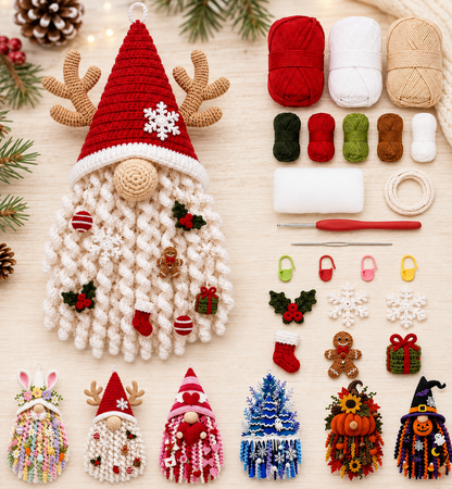 3D DIY Crochet Christmas Door Hanger Kit - Handmade Winter Tree Holiday Decor