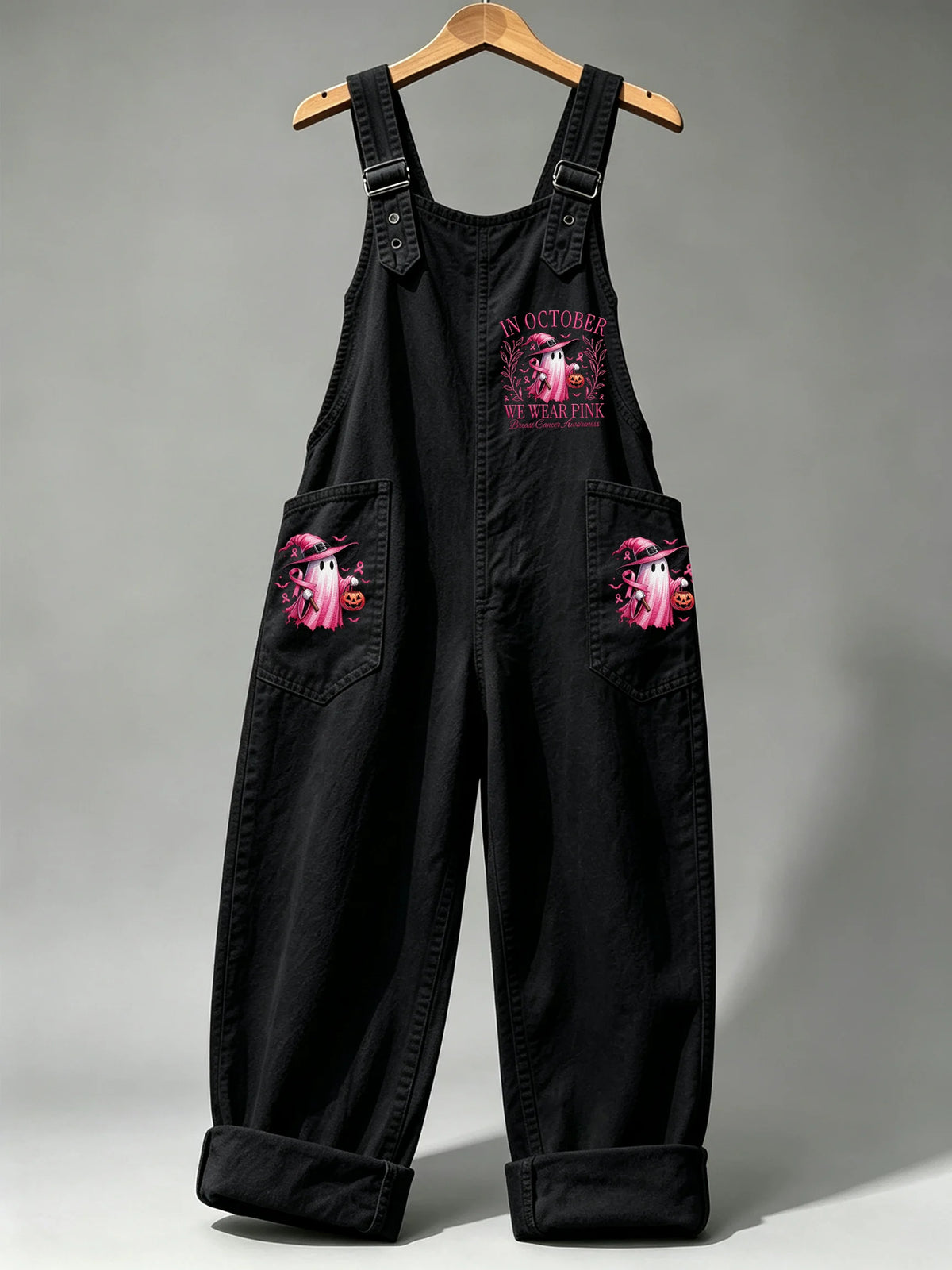Women's Retro Breast Cancer Awareness Print Overalls