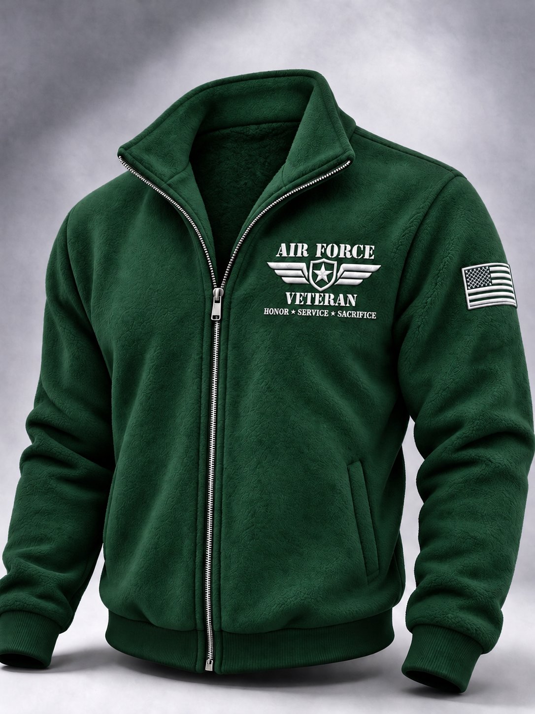 Men's American Veterans Leisure Print Zip-Up Stand Collar Jacket
