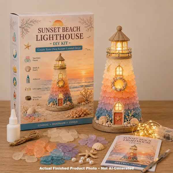 💥 LAST DAY 49% OFF - 💙 DIY Sea Glass Lighthouse Kit – Light-Up Coastal Craft & Handmade Home Decor