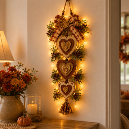 Lighted Rustic Heart Christmas Wall Hanging – Farmhouse Plaid Bow Door Decor