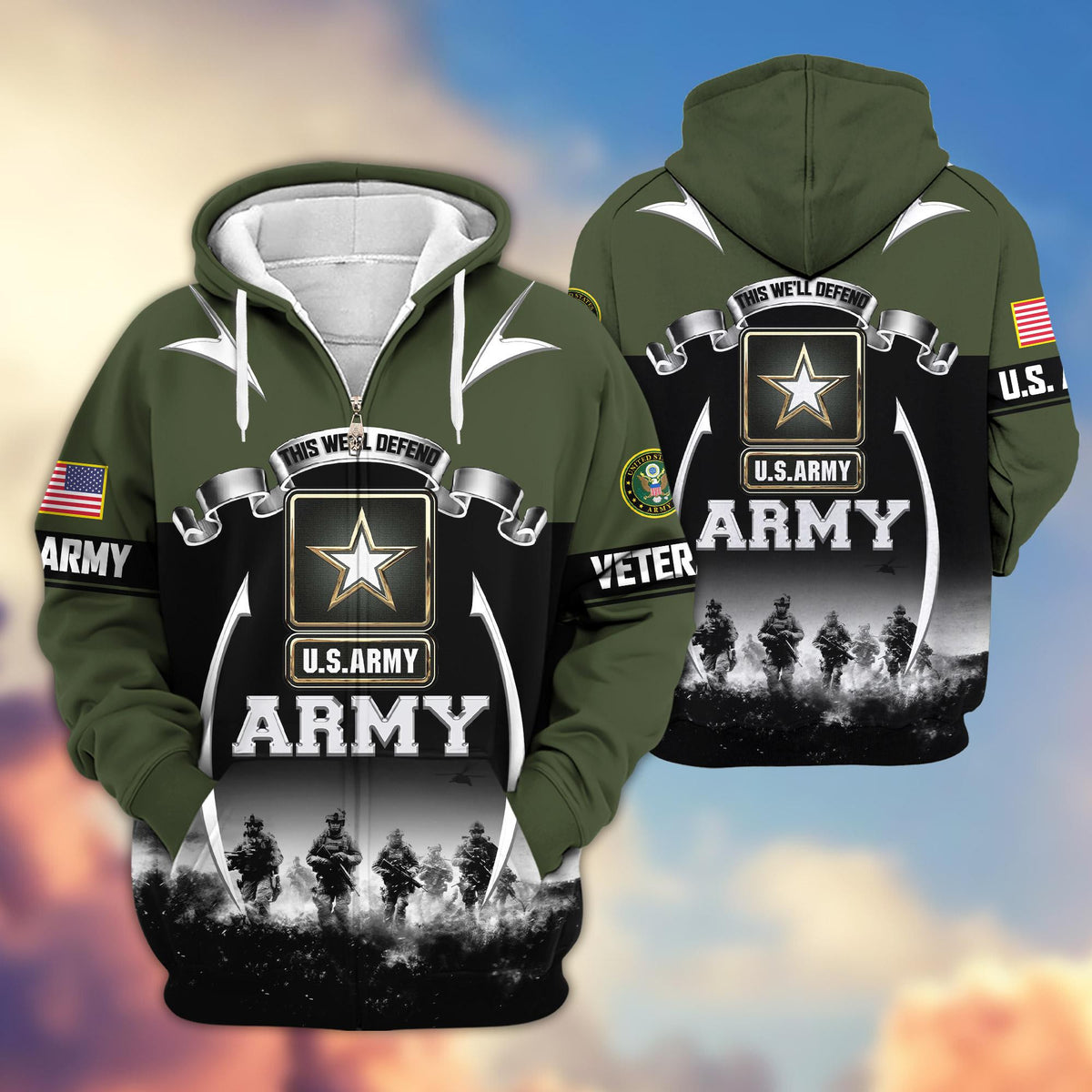 Premium US Veterans Zip Up Hoodie ATTN150821, Gifts For US Veterans, Gifts On Father's Day, Veterans Day.