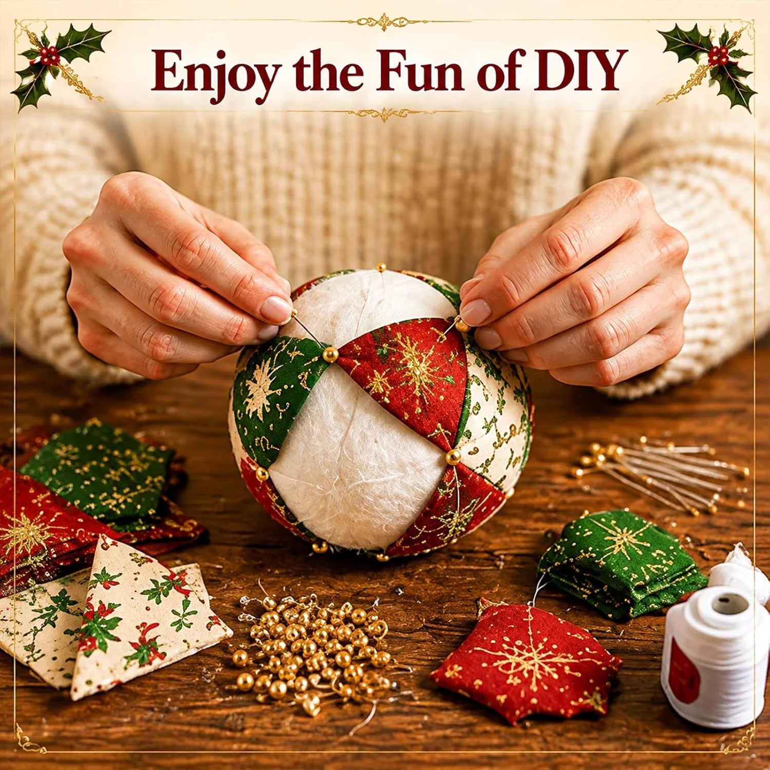 Christmas Classics Patchwork Ornament DIY Kit - Handmade Fabric Holiday Decor - Snowman, Santa & More