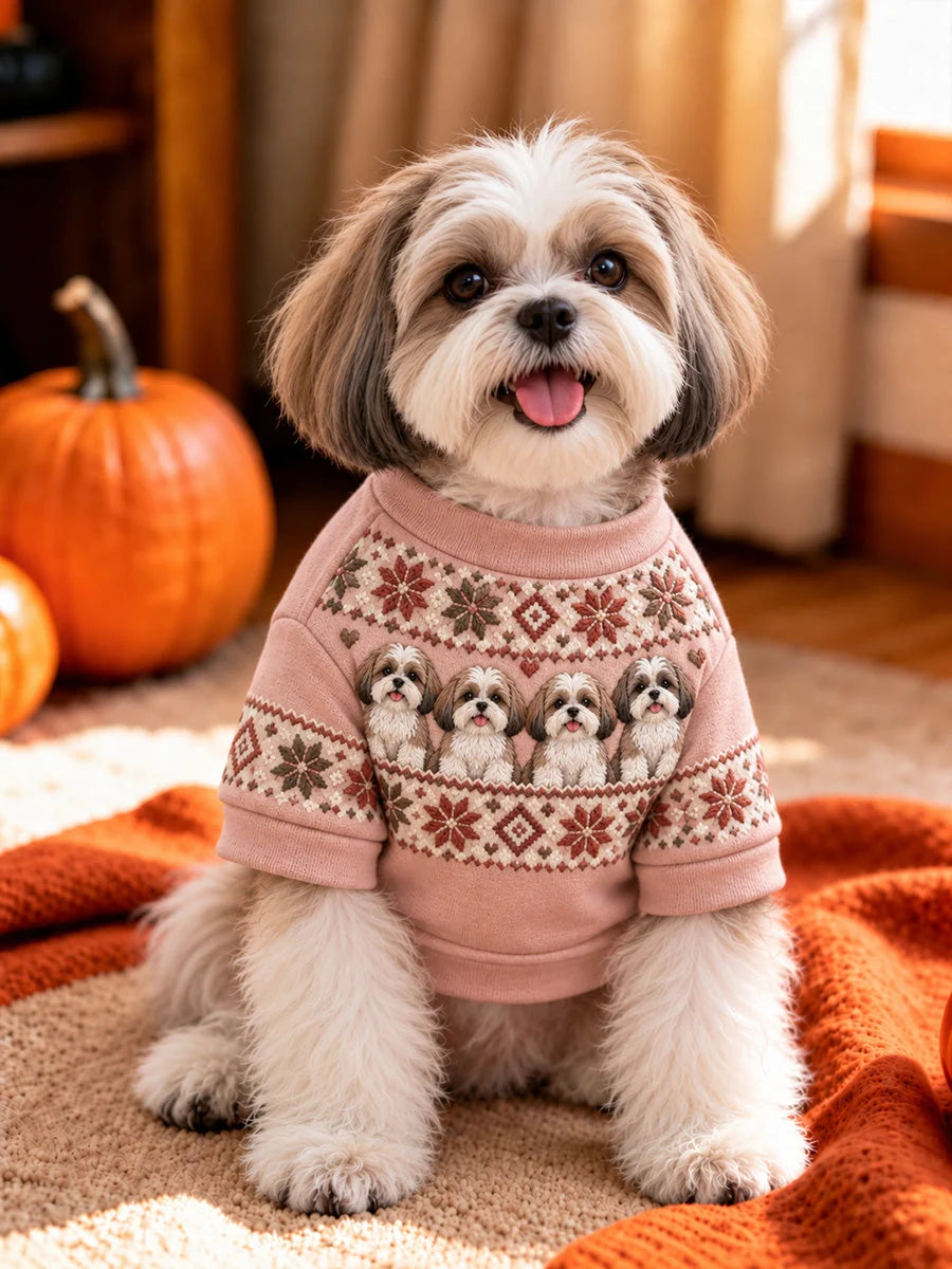 Vintage Shih Tzu Dogs Isle Pattern Print Short-Sleeve Shirt (with D-ring)