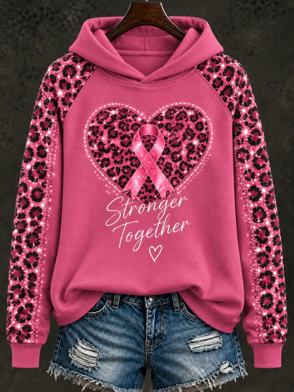 Women's Casual Breast Cancer Awareness Printed Hooded Sweatshirt