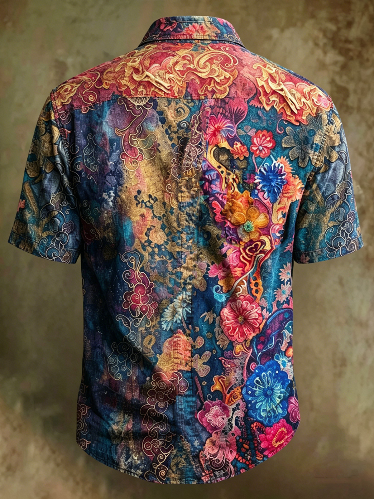 Moisture-Wicking Abstract Gradient Floral Print Chest Pocket Hawaiian Shirt