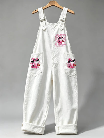 Women's Retro Breast Cancer Awareness Print Overalls