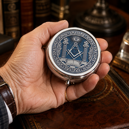Masonic Pocket Pill Box - Freemason Gifts For Men - Square & Compasses Keepsake Case