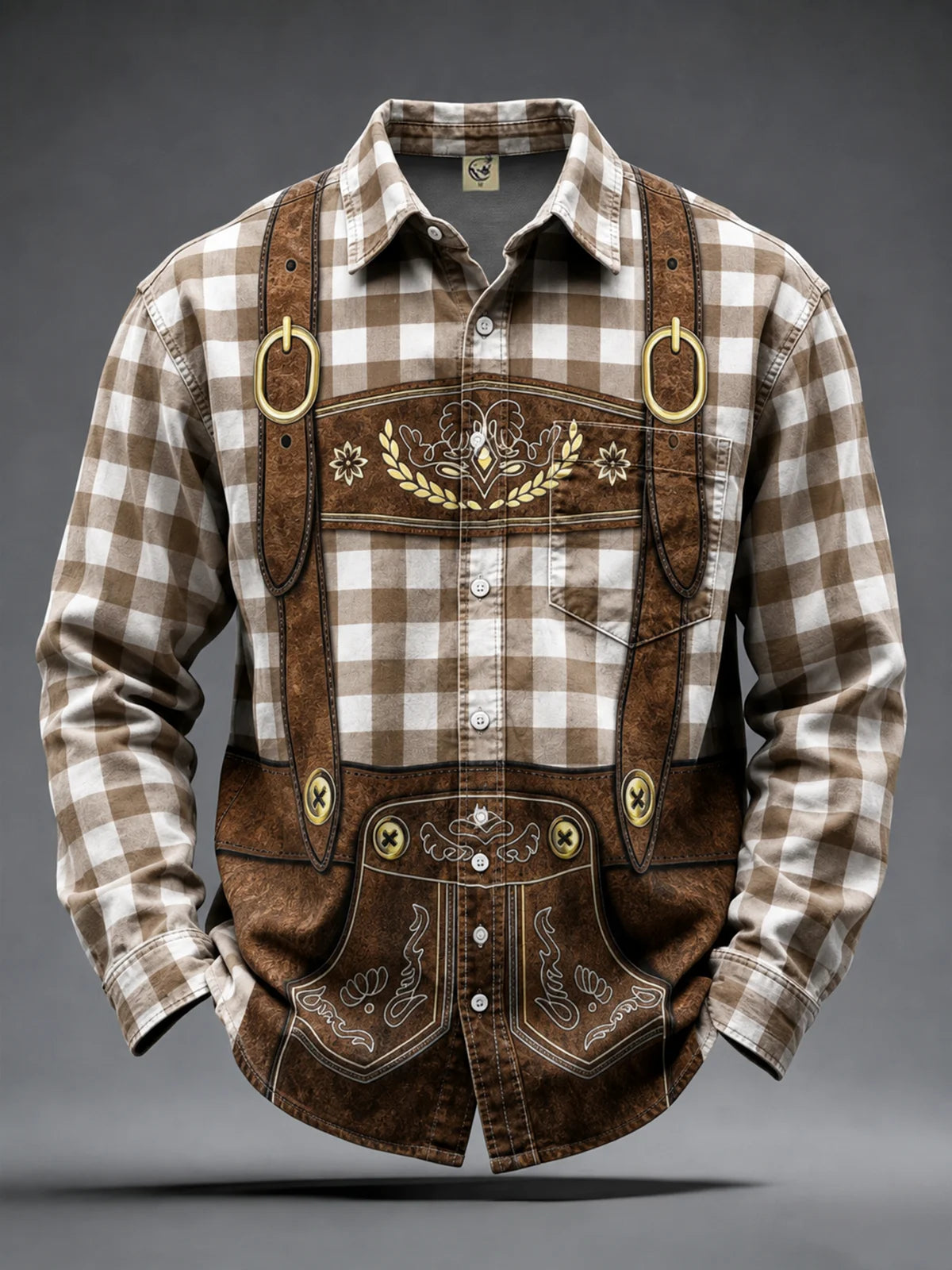 Moisture-Wicking Oktoberfest Style Chest Pocket Long-Sleeve Casual Shirt