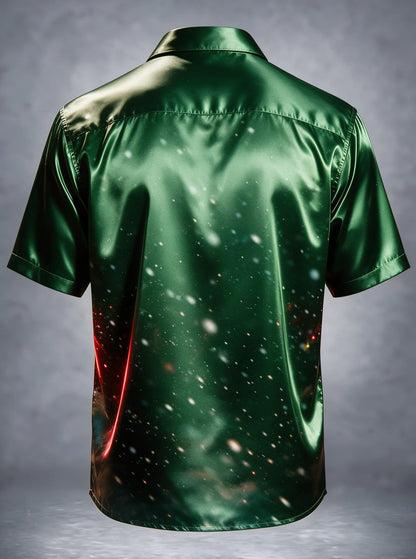 Breathable Silk Satin Christmas Sci‑Fi Warrior Santa Claus Candy Cane Lightsaber Winter Snow Scene Ocket Holiday Hawaiian Shirt