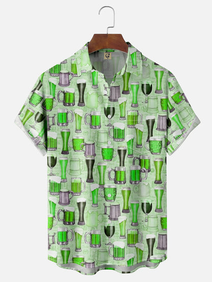 Tall Size Moisture-wicking Beer Chest Pocket Short Sleeve Casual Shirt