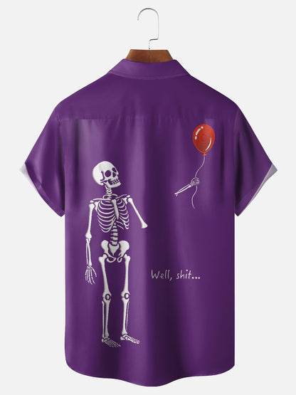 Moisture-wicking Halloween Skeleton Chest Pocket Casual Shirt