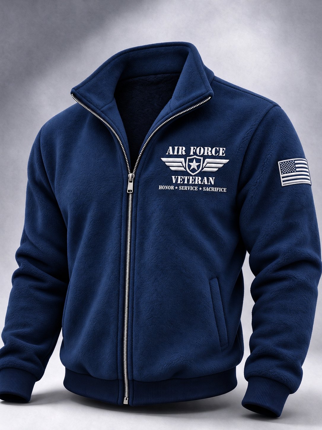 Men's American Veterans Leisure Print Zip-Up Stand Collar Jacket