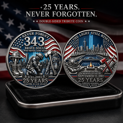9/11 25th Anniversary Firefighter Challenge Coin - 343 Heroes Never Forget Memorial Coin
