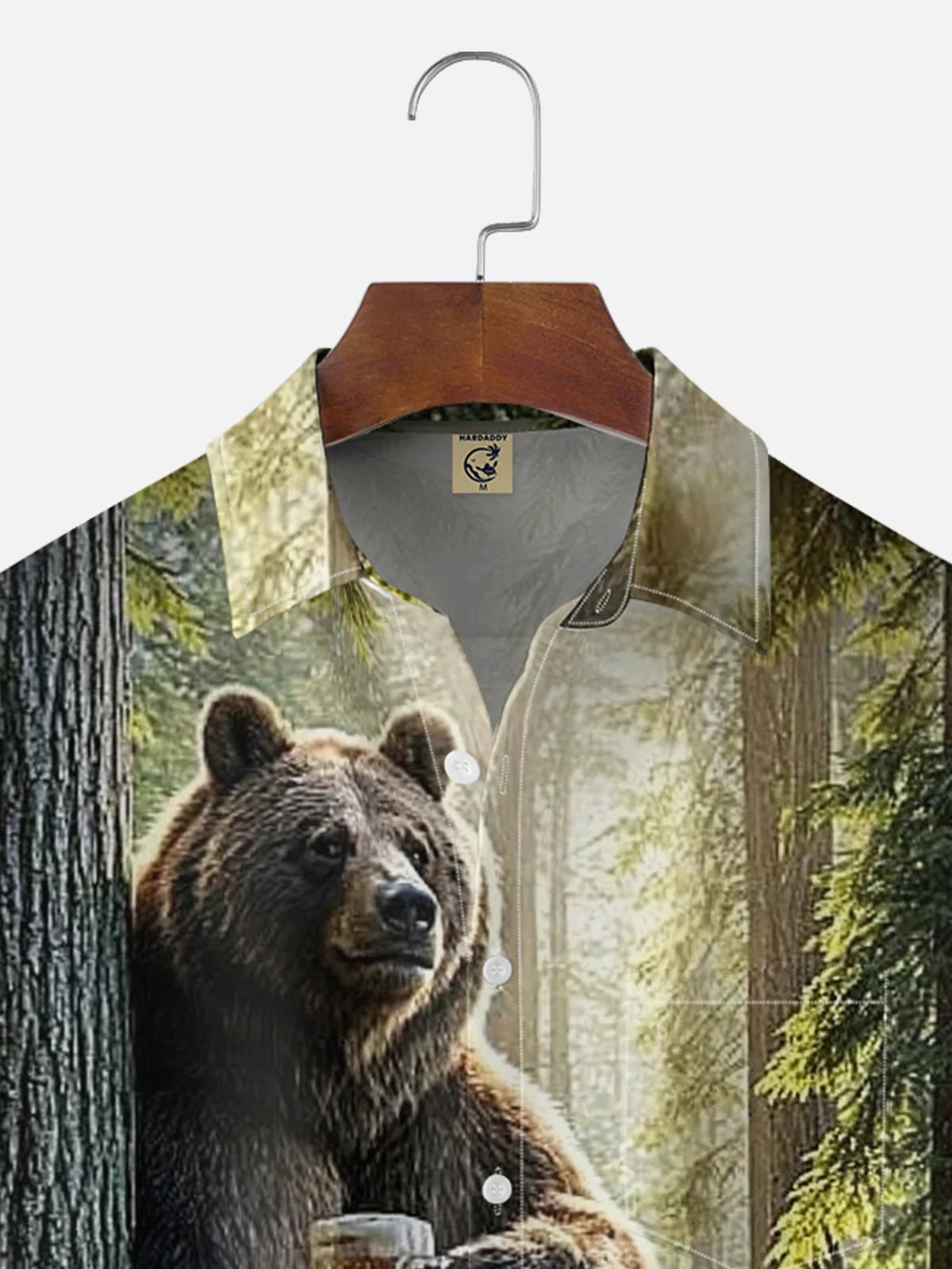 Moisture-wicking Brown Bear Fun Beer Chest Pocket Hawaiian Shirt
