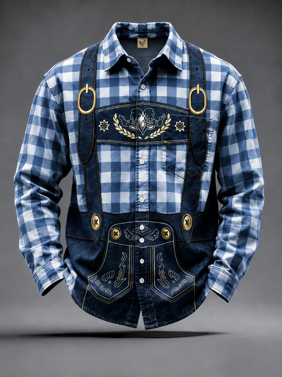 Moisture-Wicking Oktoberfest Style Chest Pocket Long-Sleeve Casual Shirt