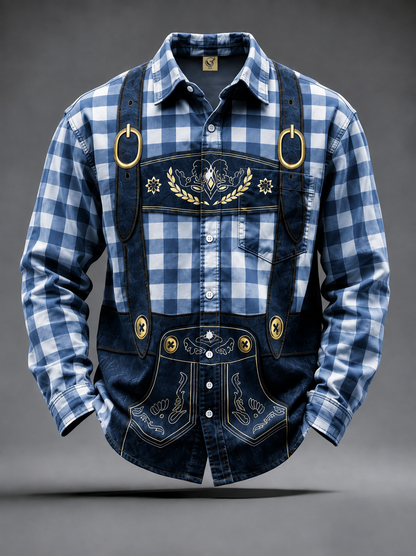 Moisture-Wicking Oktoberfest Style Chest Pocket Long-Sleeve Casual Shirt