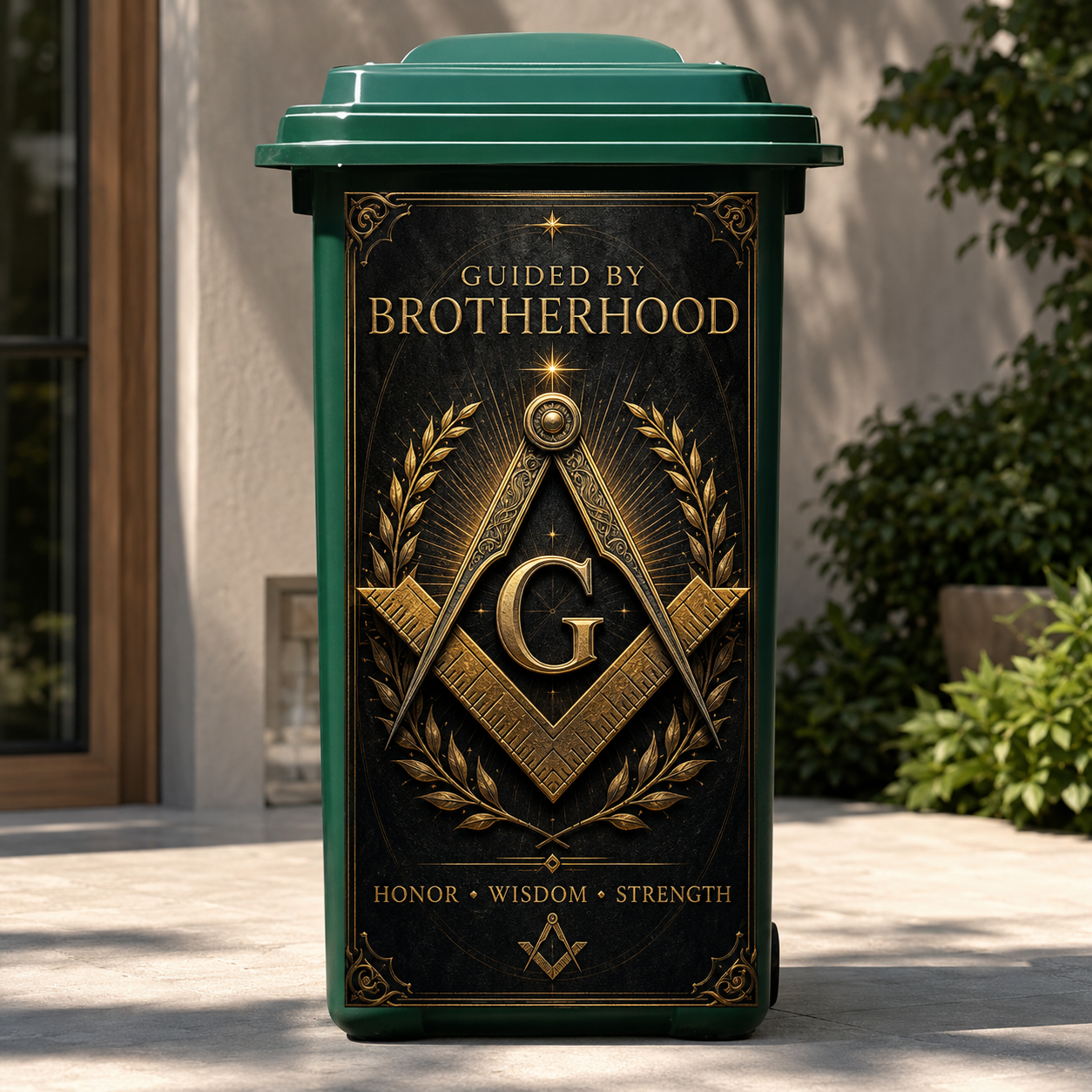 Masonic Trash Bin Decal - Freemason Brotherhood Outdoor Garbage Can Decor