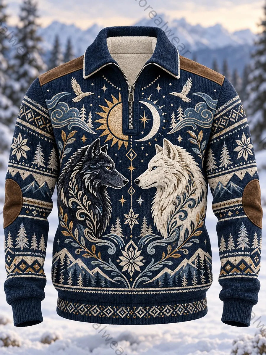 Men's Nordic Forest Animals Waffle Long Sleeve T-Shirt