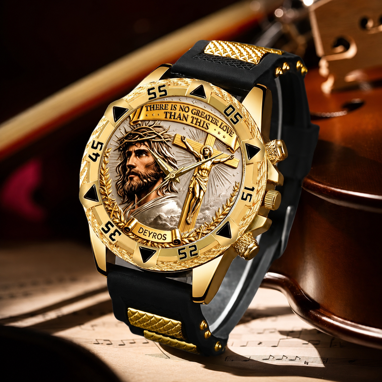 Jesus Christ Cross Watch – Christian Faith Gift for Men – There Is No Greater Love