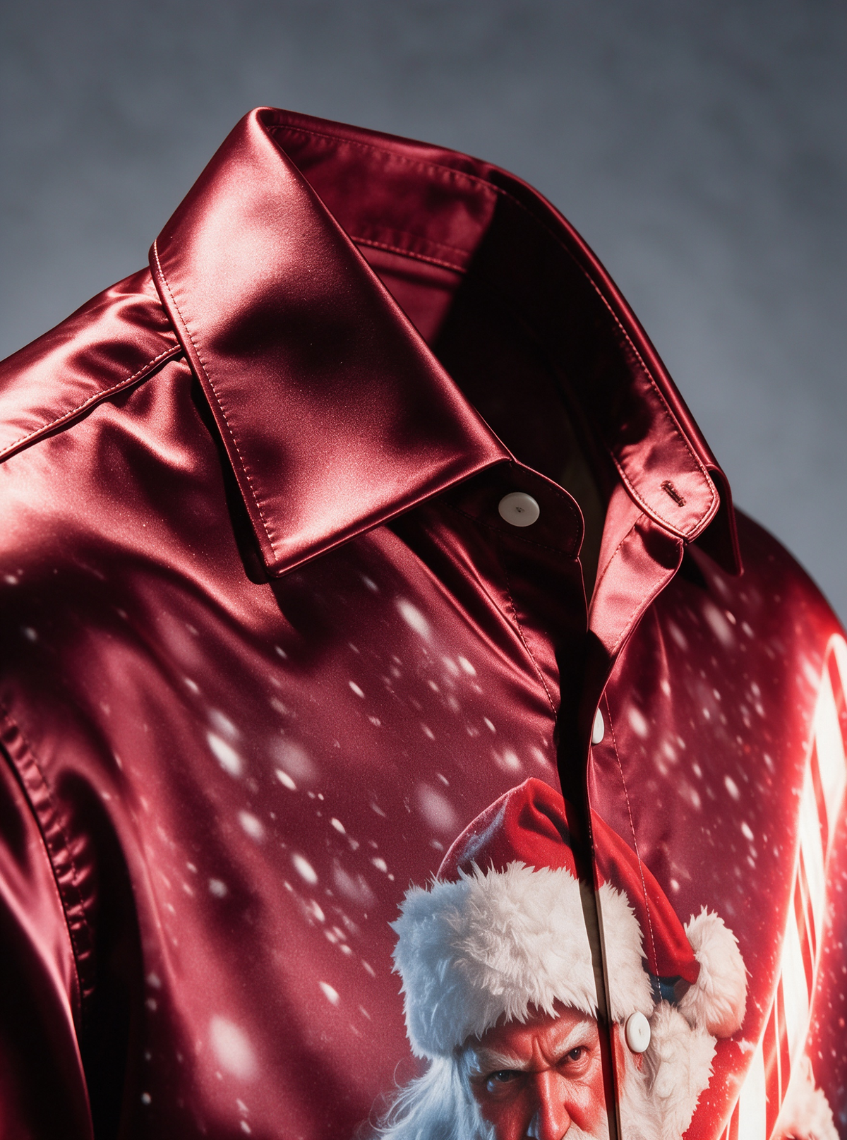 Breathable Silk Satin Christmas Sci‑Fi Warrior Santa Claus Candy Cane Lightsaber Winter Snow Scene Ocket Holiday Hawaiian Shirt