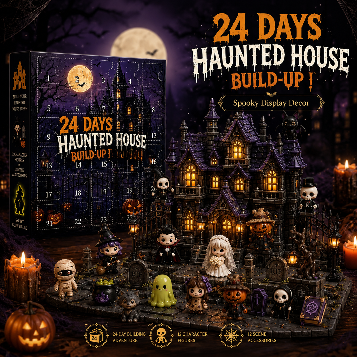 Haunted House Halloween Advent Calendar 2026 – 24-Day Spooky Countdown with Mini Figures 👻