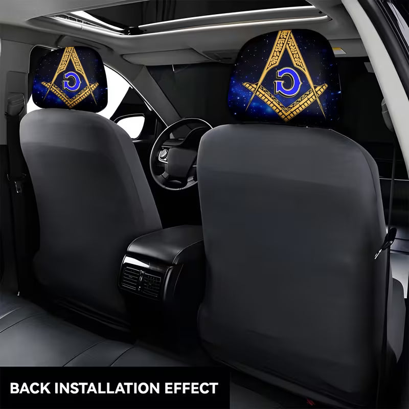 2PCS Freemason Emblem Car Headrest Covers – Masonic Auto Seat Accessories