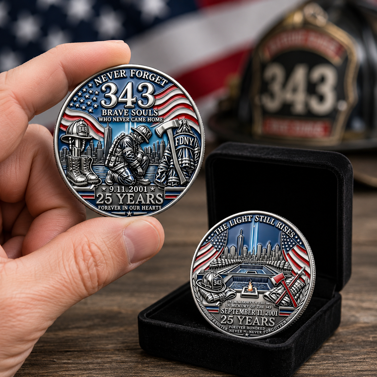 9/11 25th Anniversary Firefighter Challenge Coin - 343 Heroes Never Forget Memorial Coin