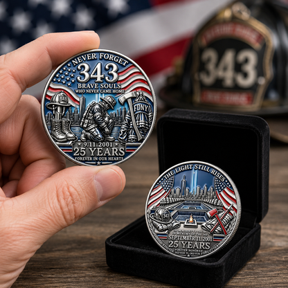 9/11 25th Anniversary Firefighter Challenge Coin - 343 Heroes Never Forget Memorial Coin