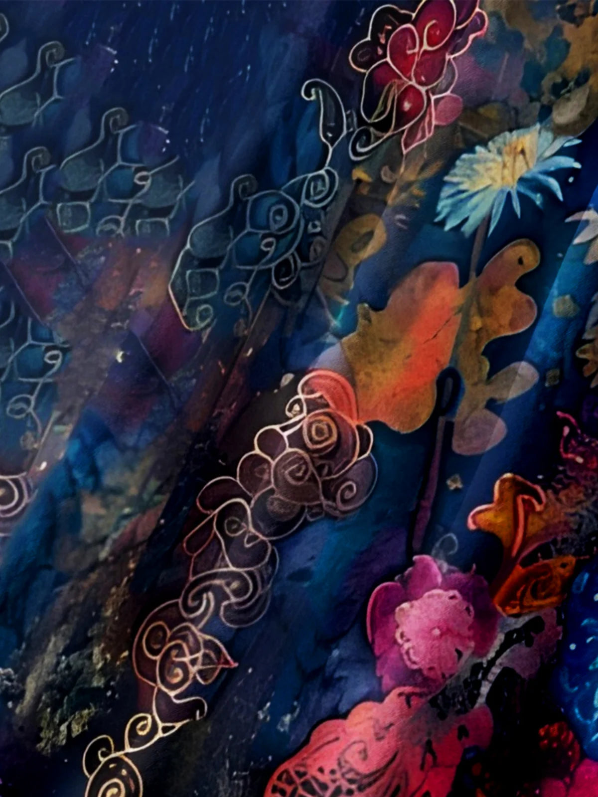 Moisture-Wicking Abstract Gradient Floral Print Chest Pocket Hawaiian Shirt