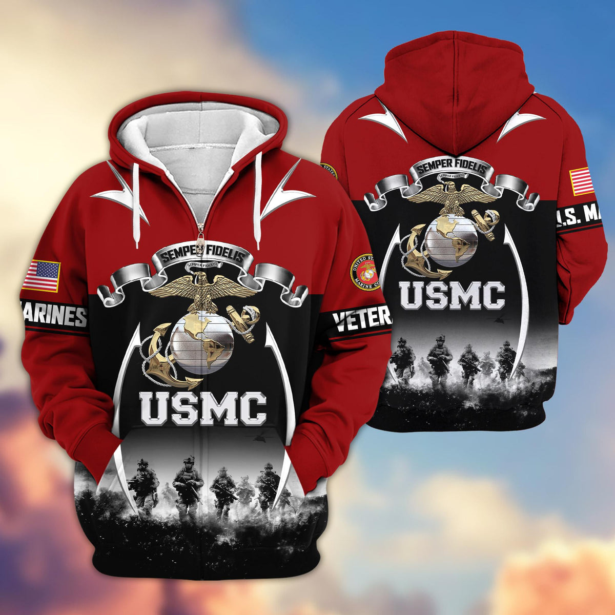 Premium US Veterans Zip Up Hoodie ATTN150821, Gifts For US Veterans, Gifts On Father's Day, Veterans Day.