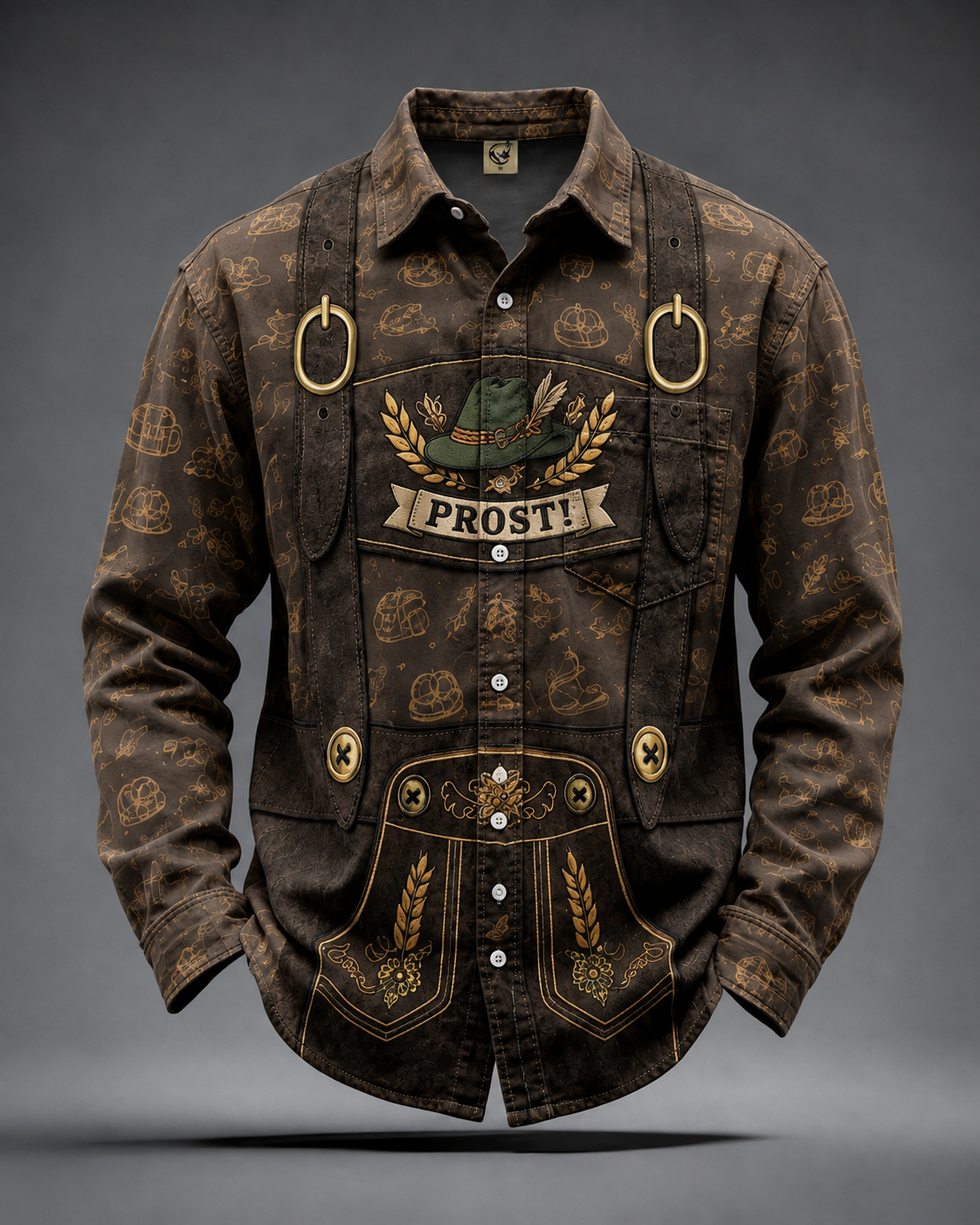 Moisture-Wicking Oktoberfest Style Chest Pocket Long-Sleeve Casual Shirt