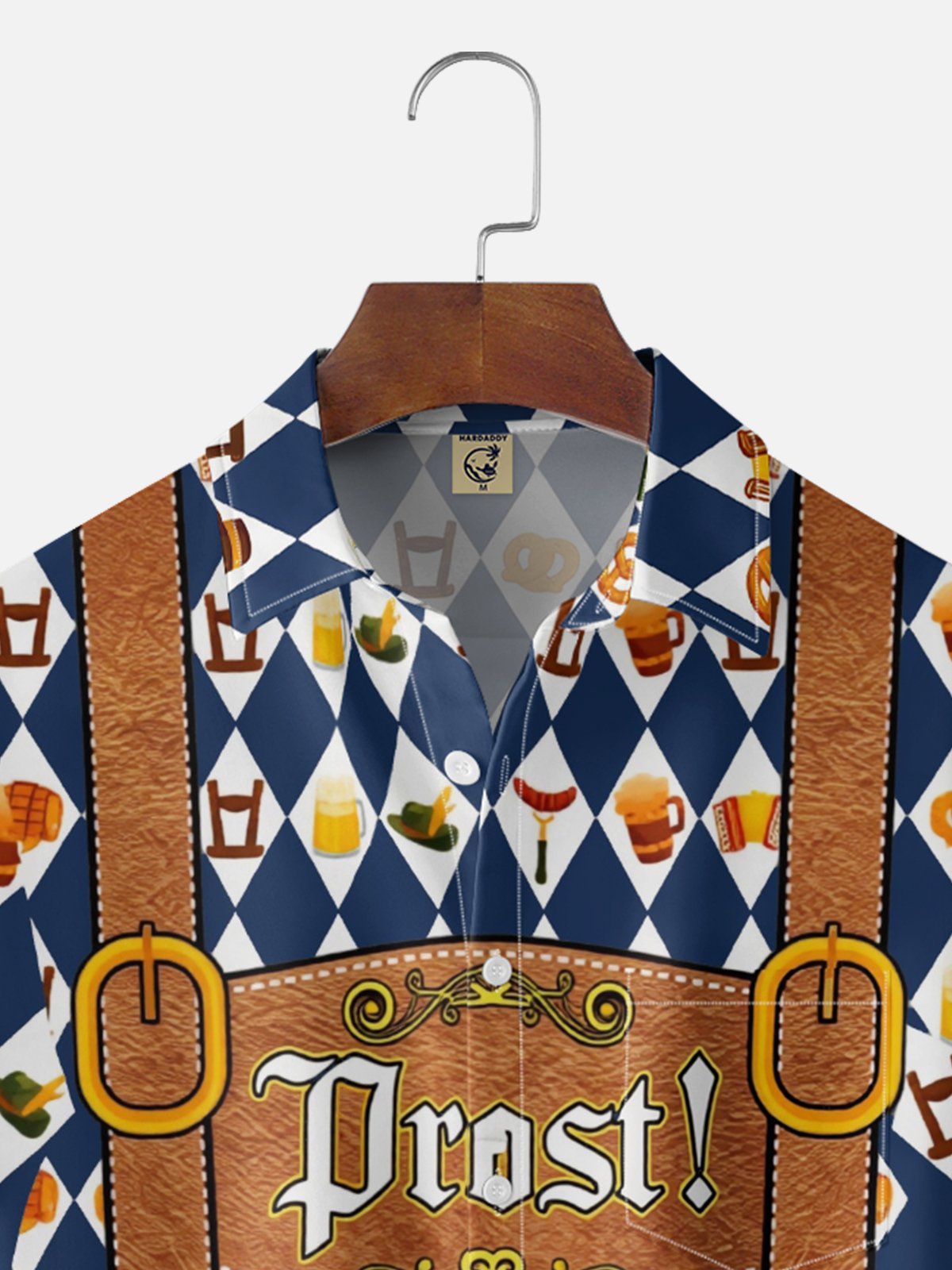 Moisture-Wicking Gradient Oktoberfest Bartender Beer & Pretzel Print  Chest Pocket Hawaiian Shirt